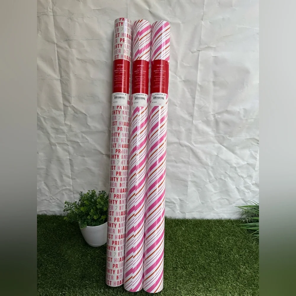 FRINGE heavy weight Christmas Gift Wrap Paper Roll Lot of 3 New candy cane